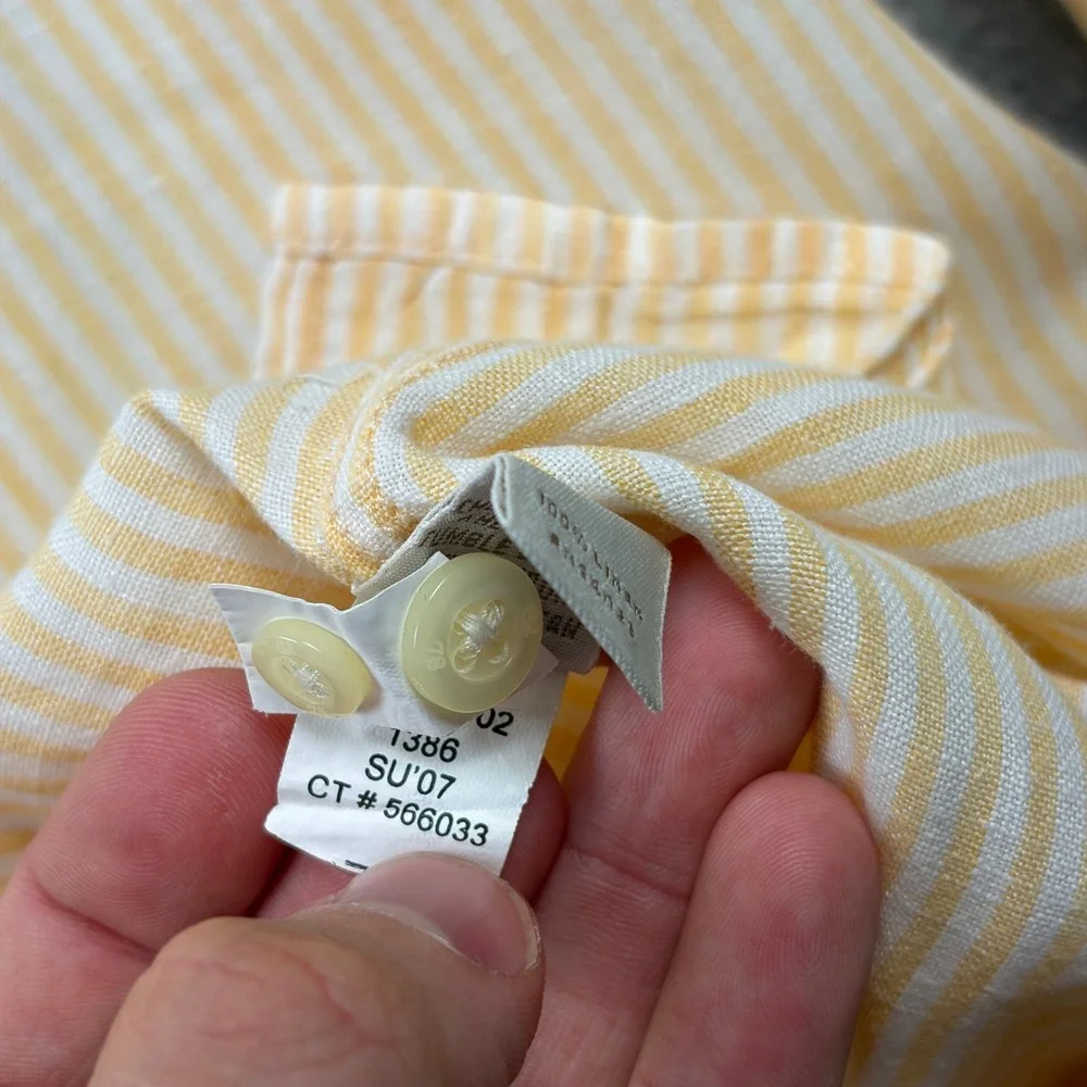 Banana Republic Shirt Mens XL Yellow University Stripe 100% Linen Button Up Y2K